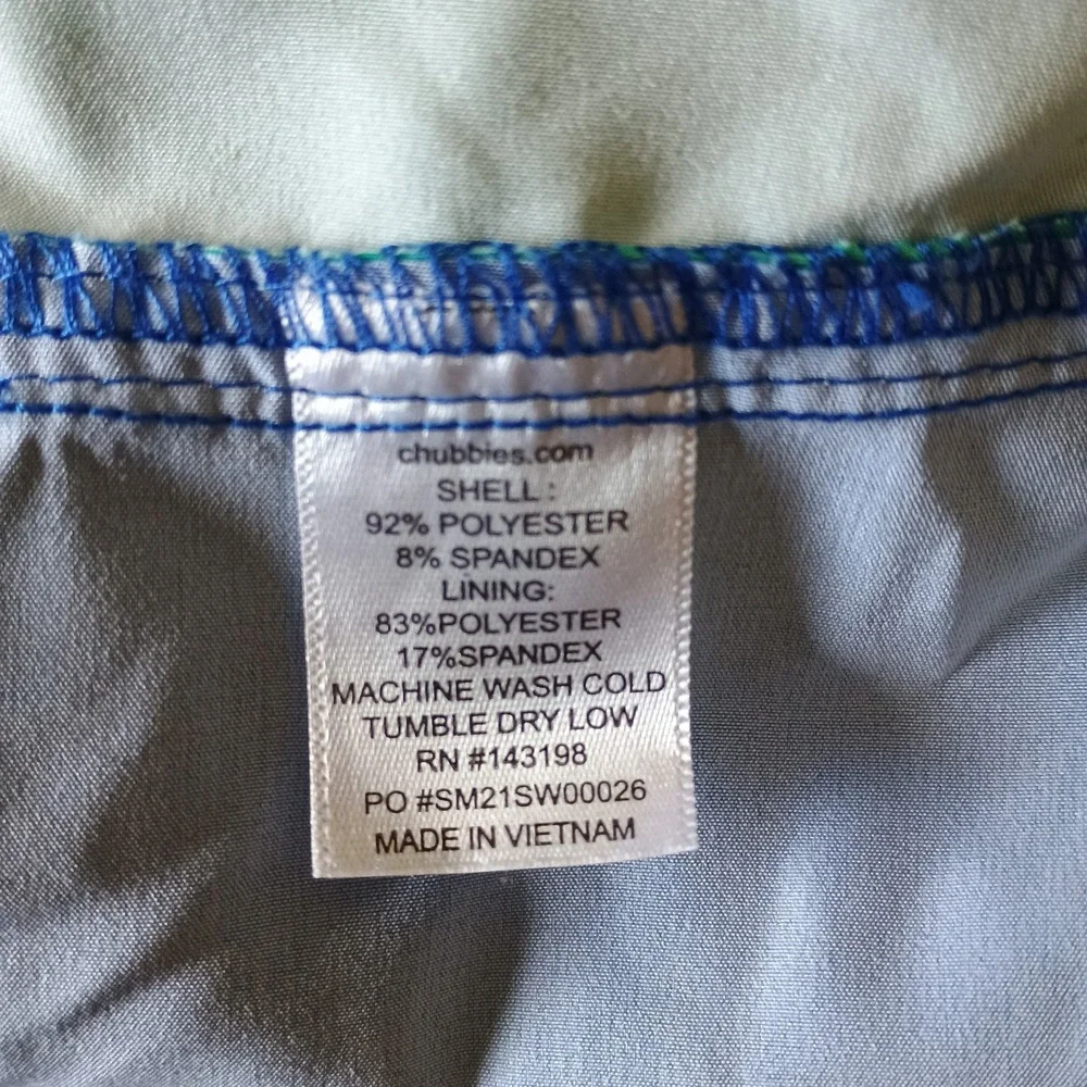 Chubbies Men Blue Teal Color Block Swim Trunks 7 Inch Inseam Large SM21SW00026